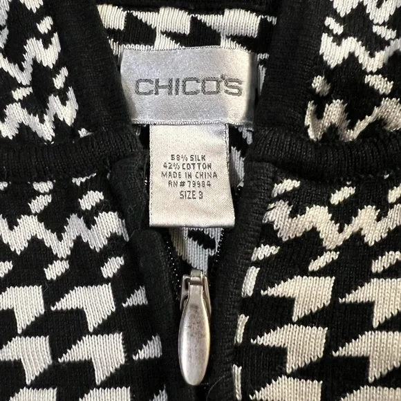 Chico’s  Sz 3 (16-18)  Women’s Jacket Hoodie Zipper Black/White Cotton/Silk - Picture 5 of 6